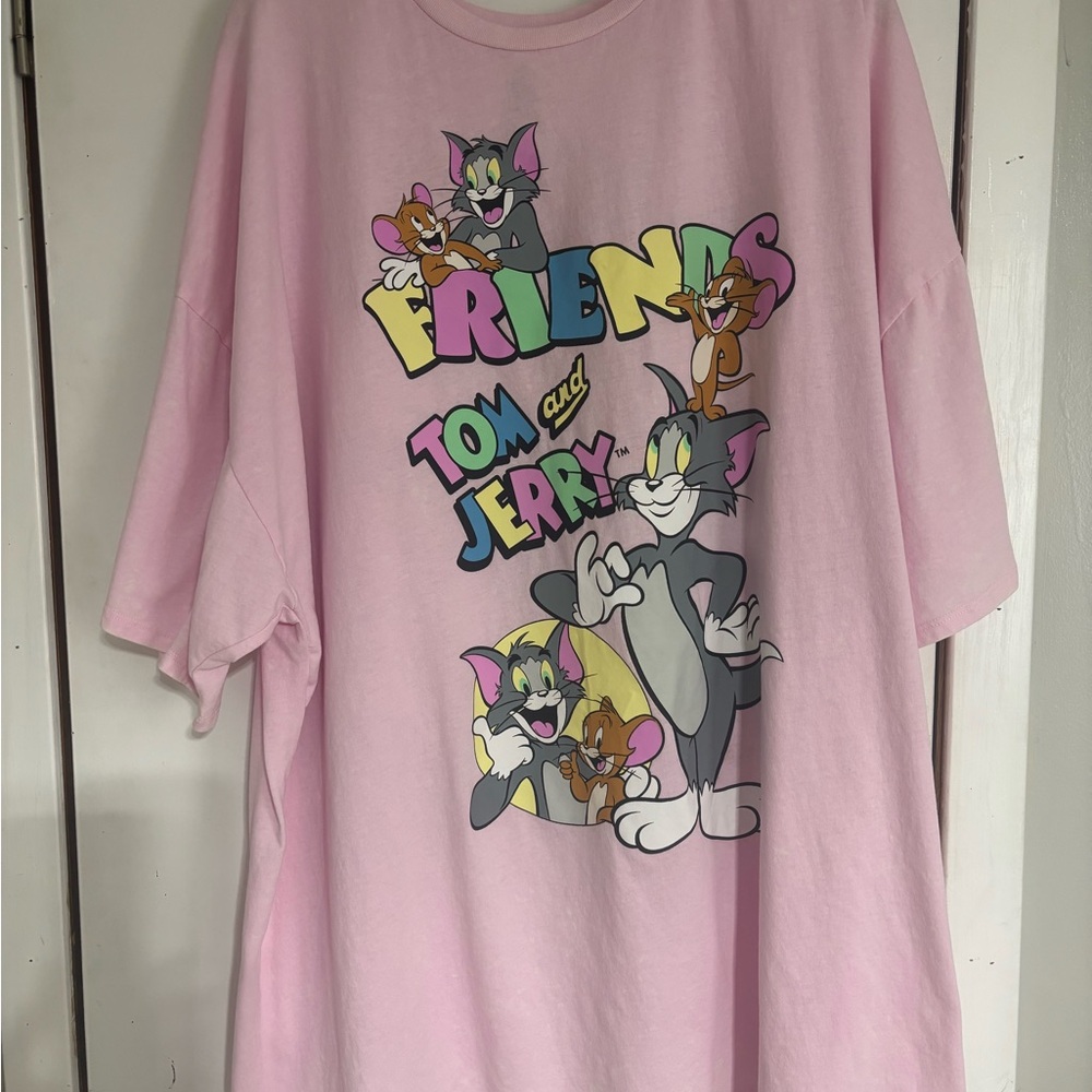Tom and Jerry Graphic Tee - Pink Friends Design 3XL two sided